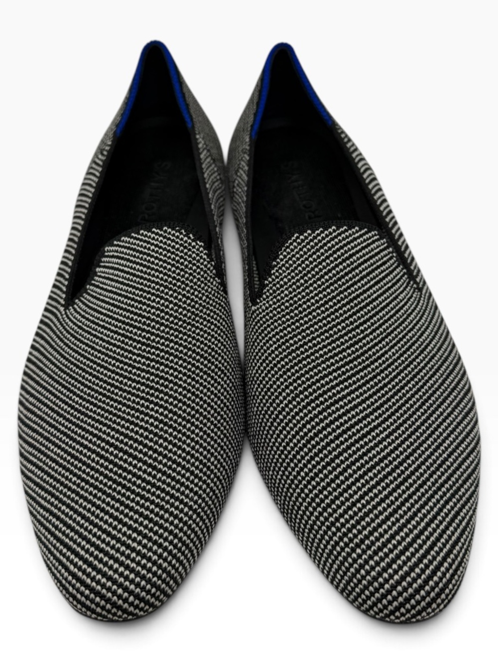 Rothy's The Almond Loafer Women's 9.5 Black White Knit Flats Blue Trim - Picture 4 of 11